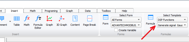 templates menu for inserting ready-made toolkit code